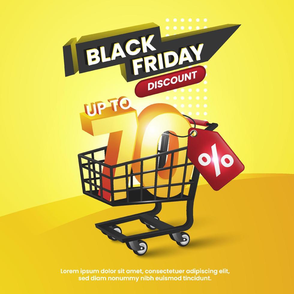 Black Friday Discount and Black Trolley on Yellow Background vector