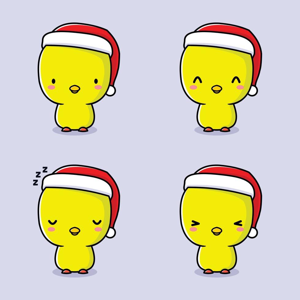 vector illustration of cute chick emoji in santa hat