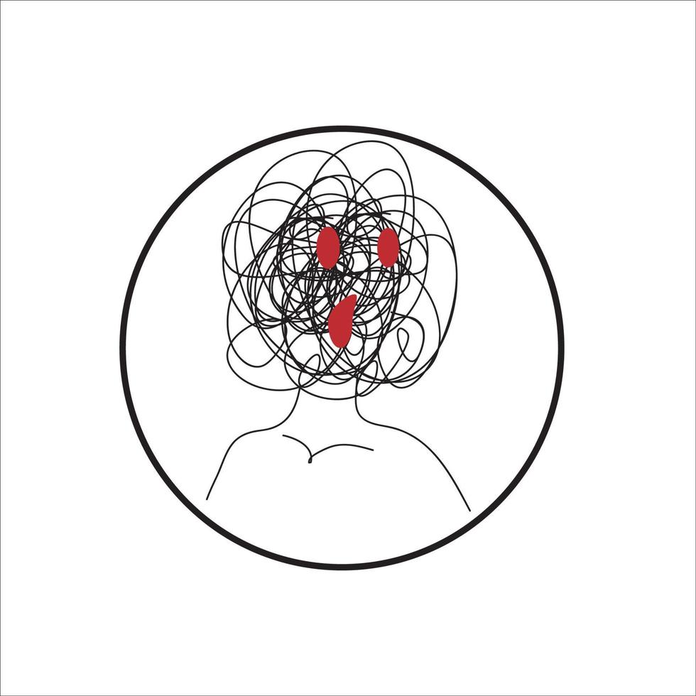 Overthingking, pain, Depression Sketch  Mental Health Awareness vector