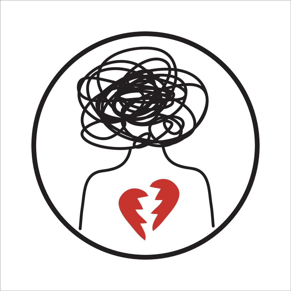 Depression Sketch  Mental Health Awareness. broken heart vector