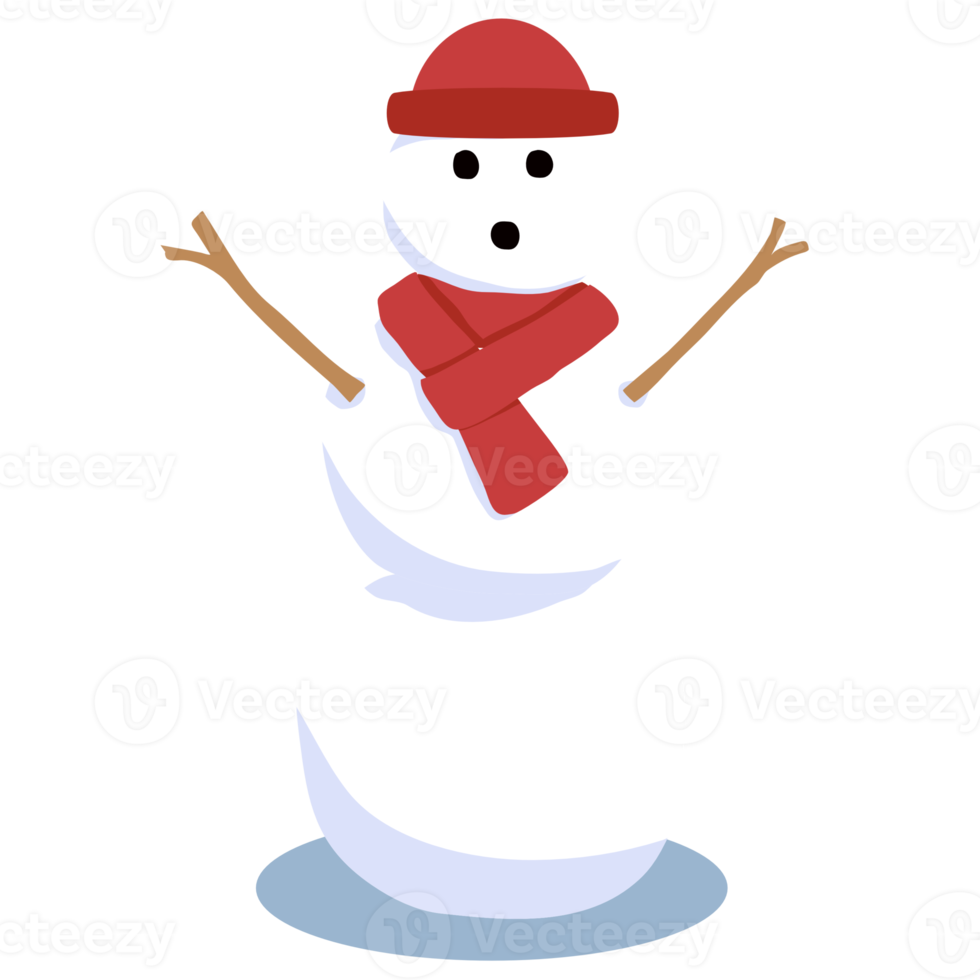 mignon bonhomme de neige avec une main de bâton en bois, une casquette et une écharpe pour la décoration d'hiver png