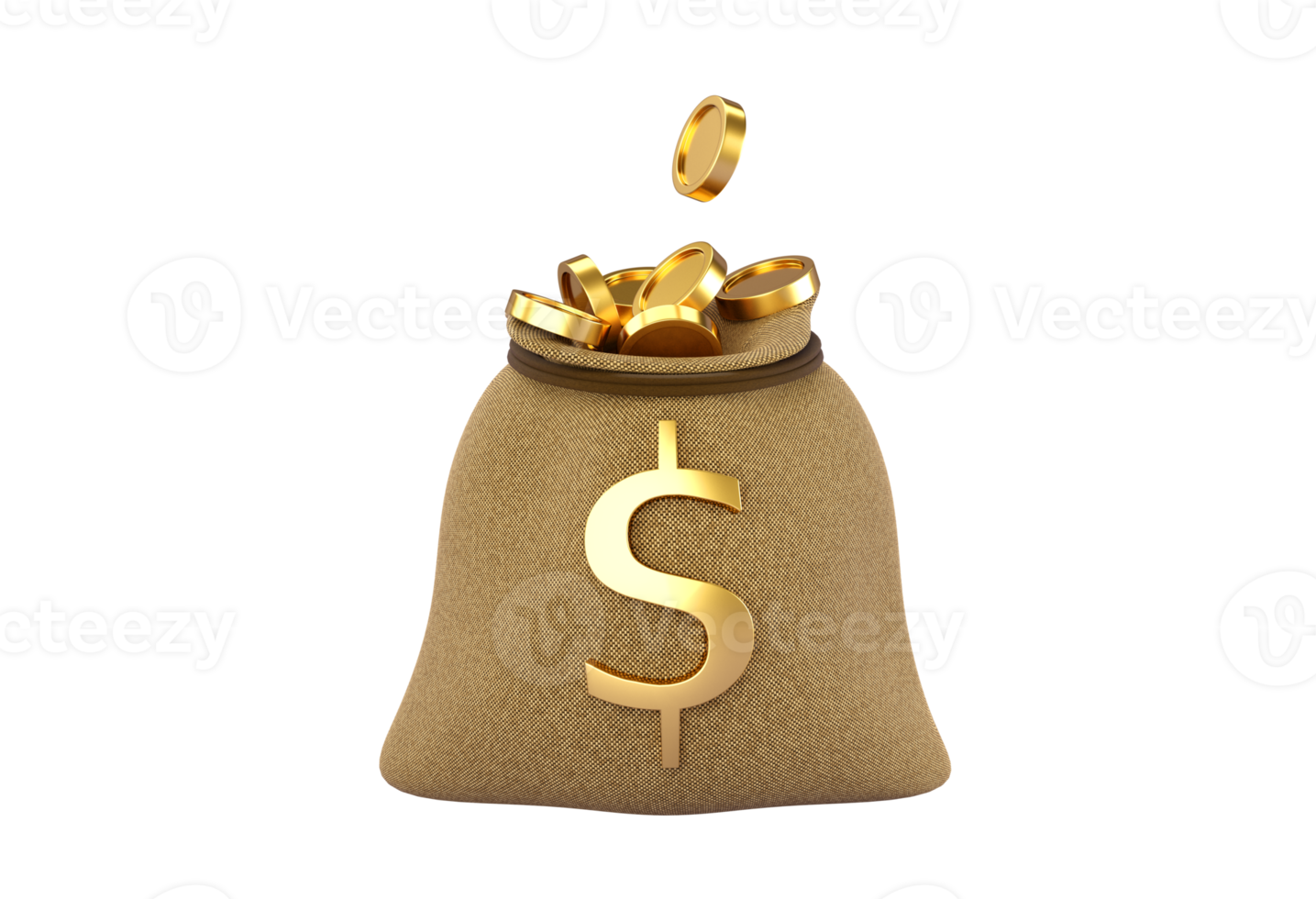 3d open Money Bag with gold dollar sign. Business saving money banking finance investment and services concept. Profit and growth design idea. Realistic 3d isolated high quality render 12981558 PNG