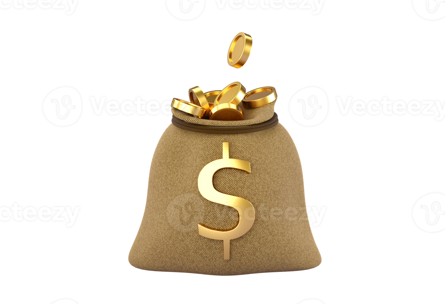 3d open Money Bag with gold dollar sign. Business, saving, money, banking, finance investment and services concept. Profit and growth design idea. Realistic 3d isolated high quality render png