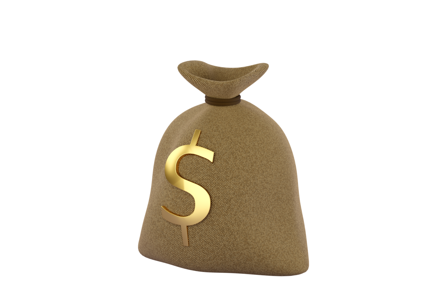 Bolsa de dinero 3d con signo de dólar dorado. concepto de negocios, ahorro, dinero, banca, inversión financiera y servicios. idea de diseño de ganancias y crecimiento. renderizado 3d aislado de alta calidad realista png