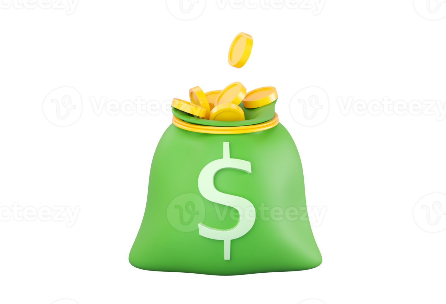 3d green plastic open Money Bag with dollar sign. Business, saving, money, banking, finance investment and services concept. Profit and growth design idea. Realistic 3d isolated high quality render png