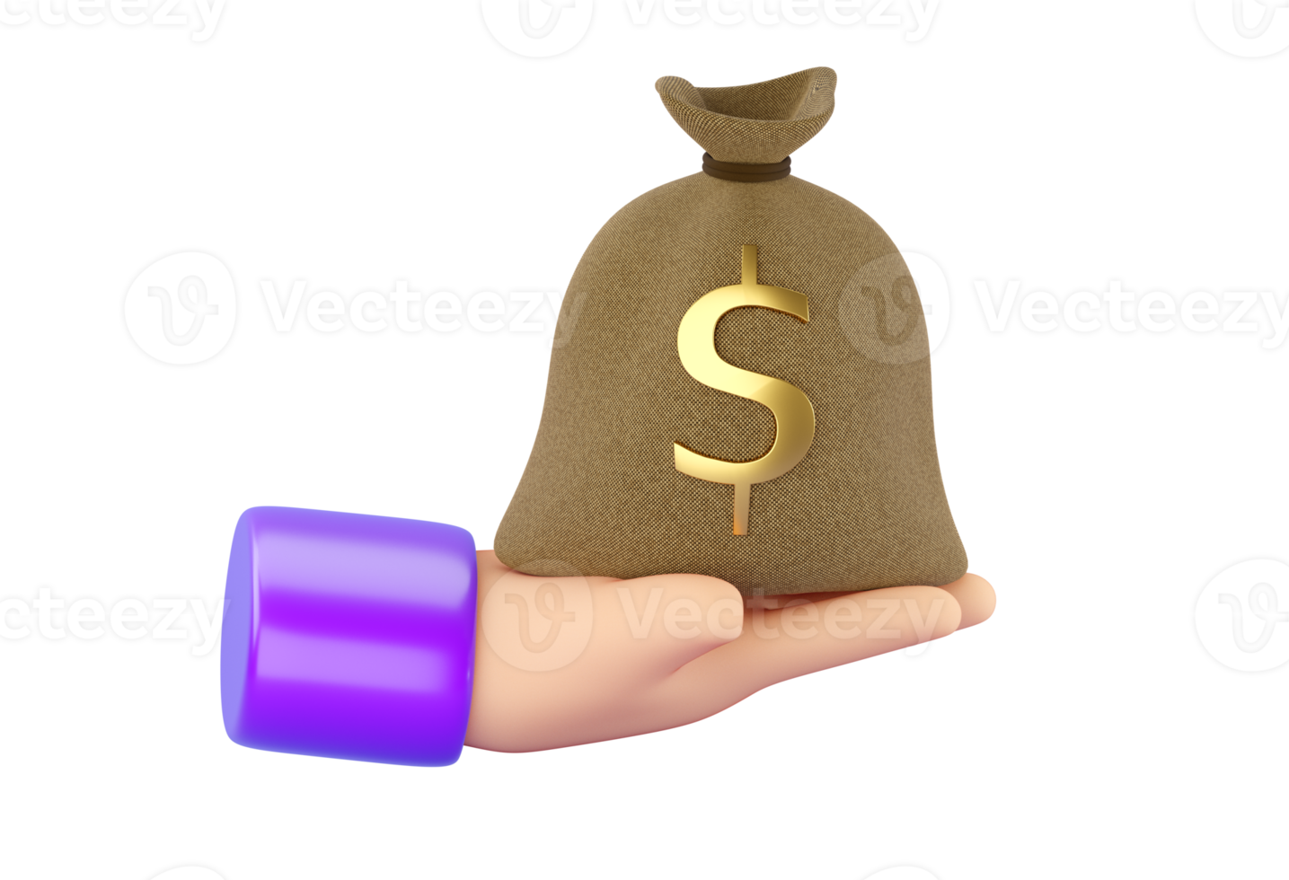 3d human hand holding Money Bag with gold dollar sign. Business, saving, money, banking, finance investment and services concept. Realistic 3d isolated high quality render png