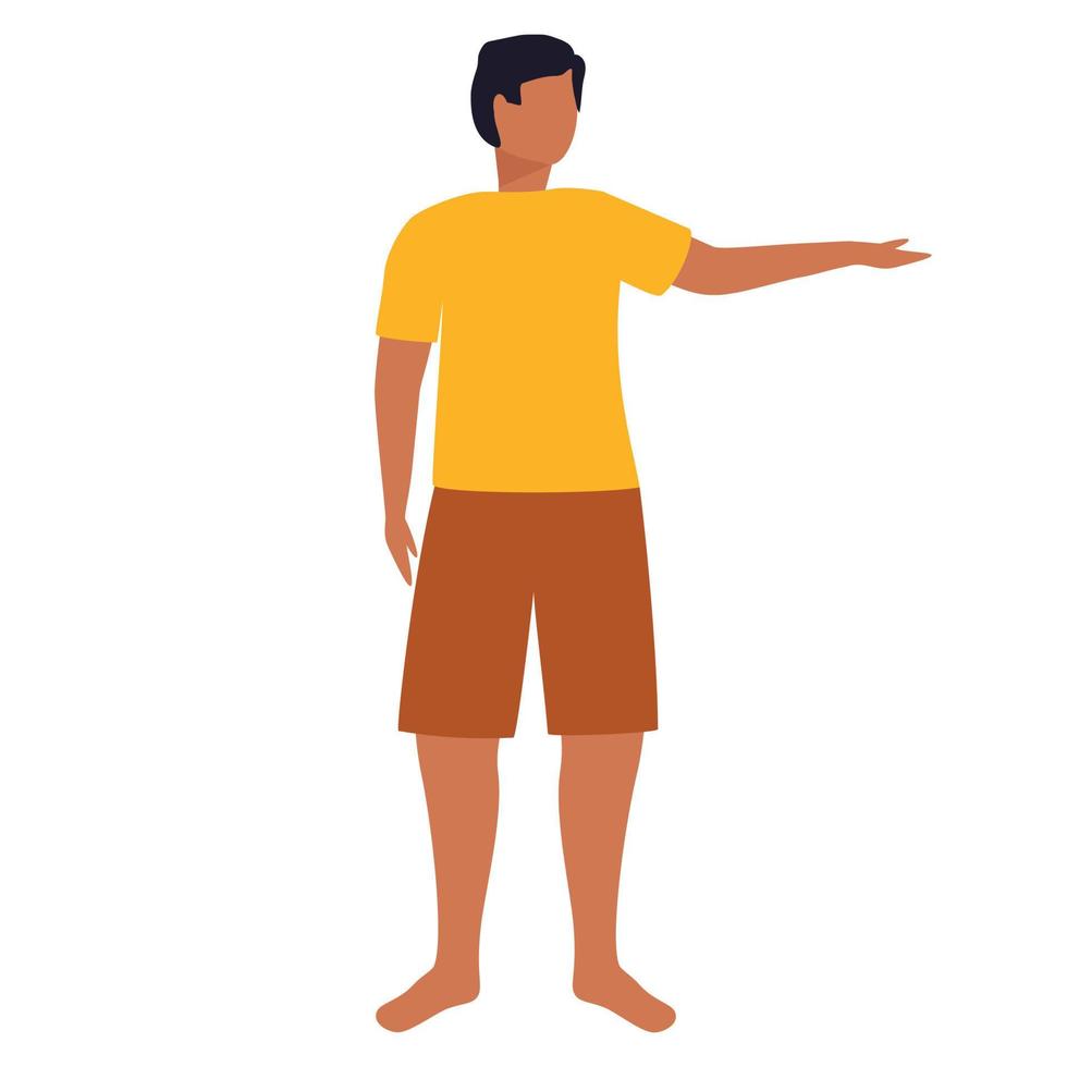 African American or Latin America man standing with outstretched hand. Pointing into the distance. Vector illustration.