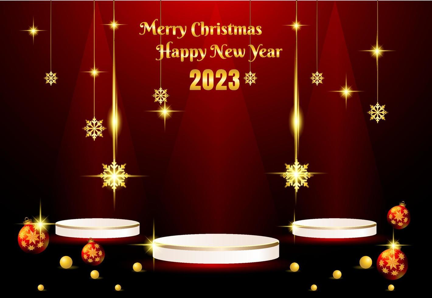 Merry christmas and happy new year 2023 stage podium background vector