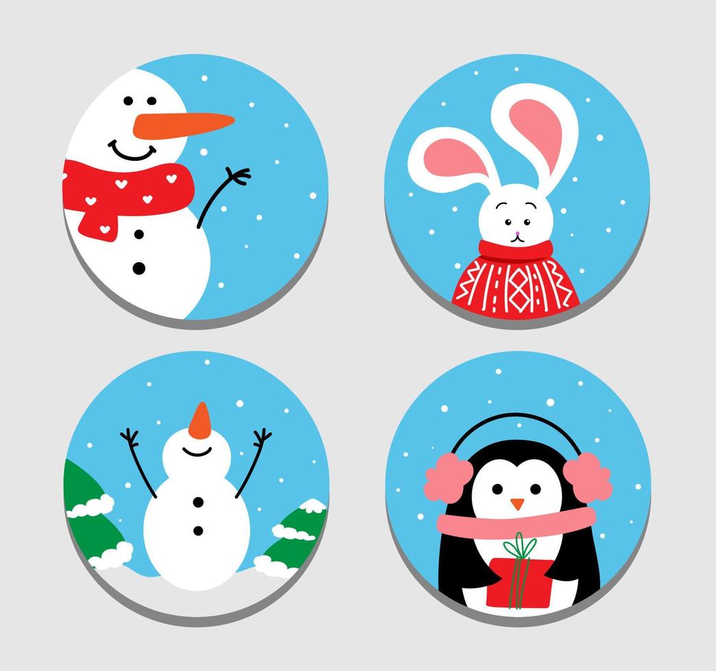 Set of vector Christmas icons. snowman, penguin.