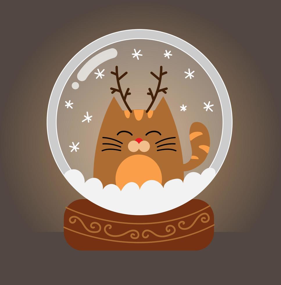 globo de nieve con gato gracioso y paisaje invernal. vector