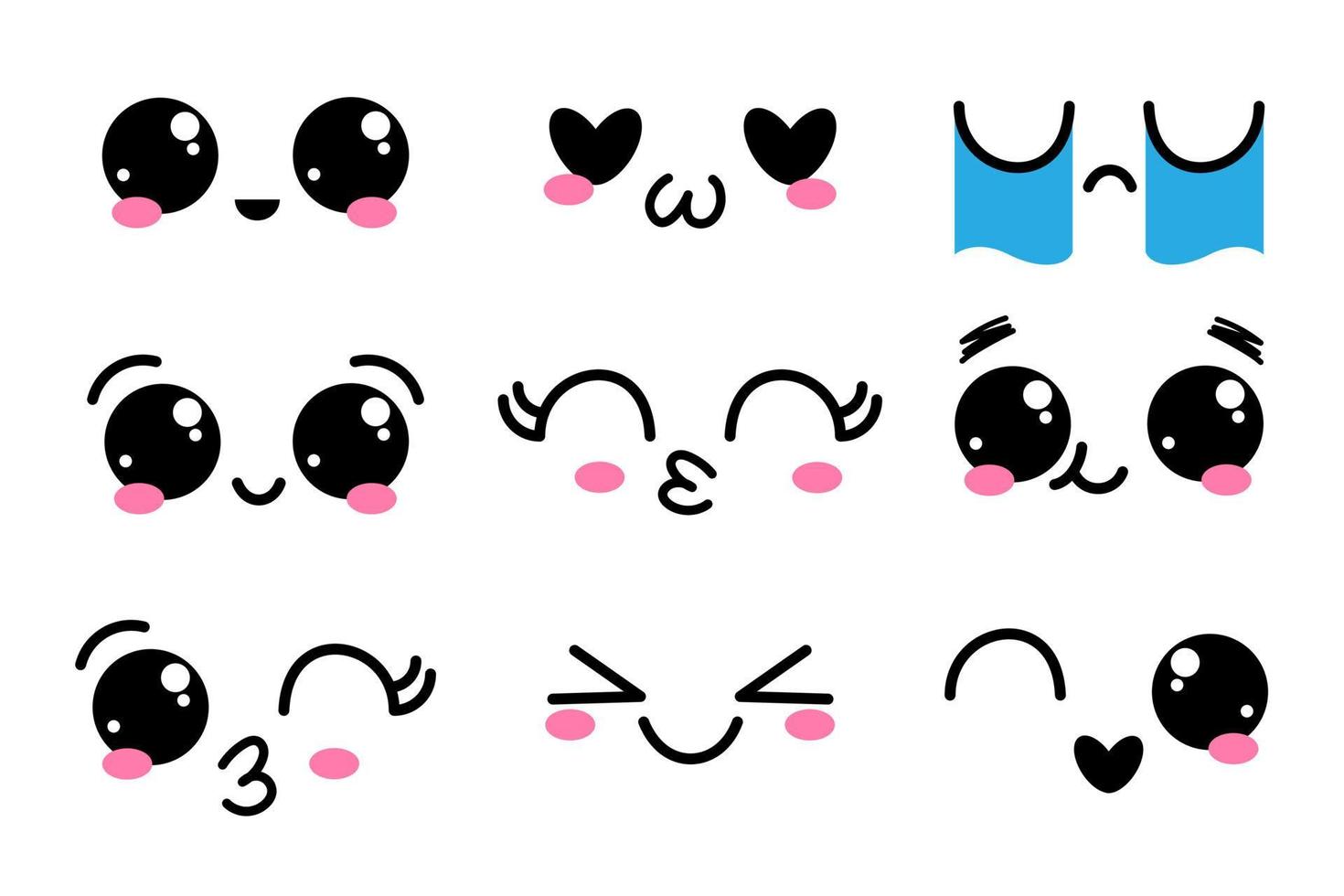 conjunto de adorables emoticonos kawaii. cara de dibujos animados de garabatos en estilo de dibujos animados de manga infantil. vector