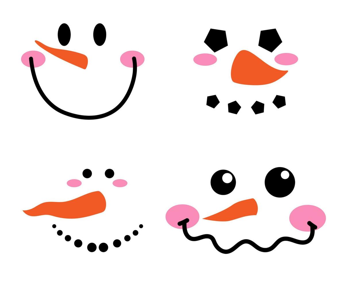 Cute snowman faces - vector collection. Vector illustration isolated on white background.