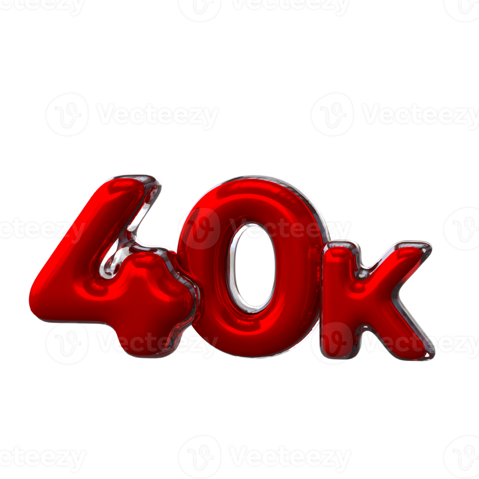 40 K 3D number with red color png