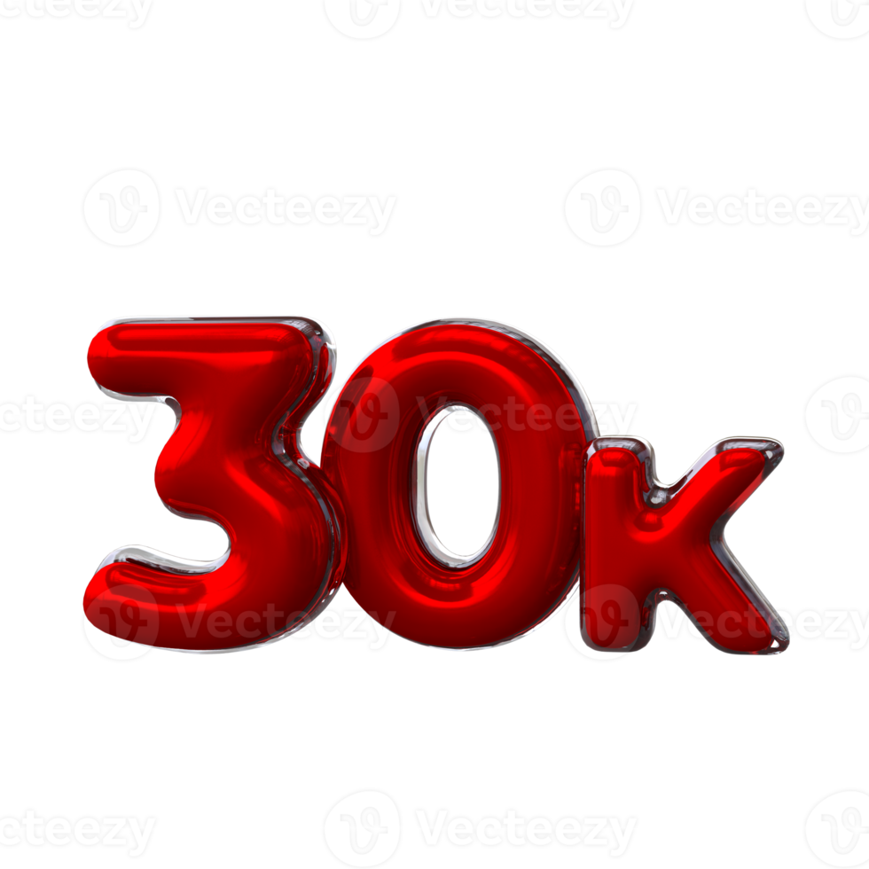 30 k numero 3d con color rojo png