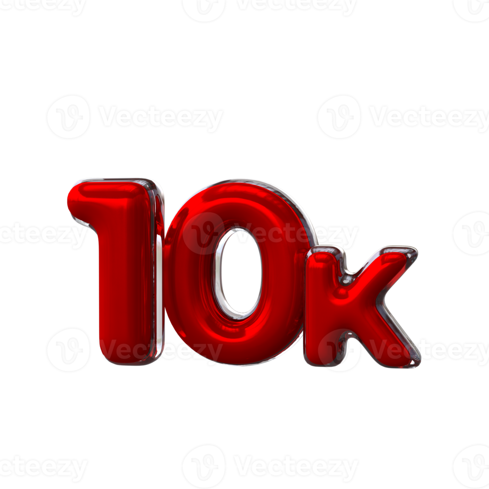 10 K 3D number with red color png