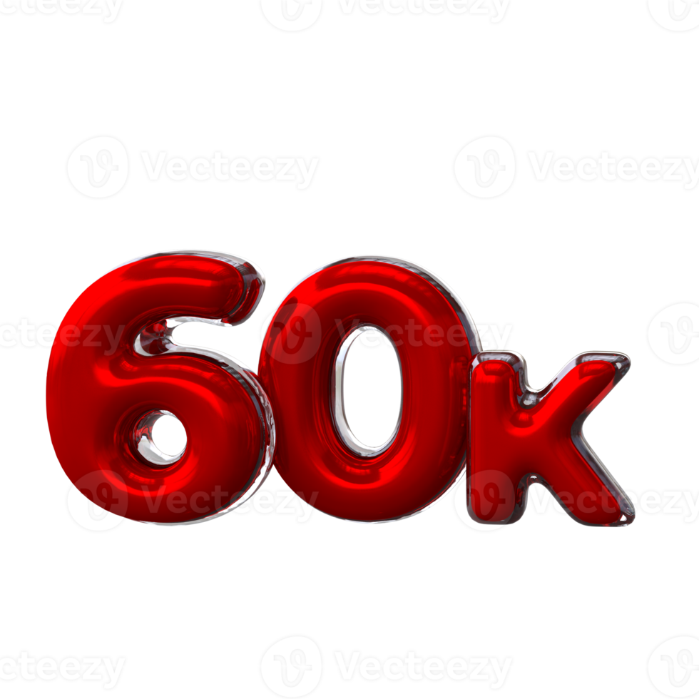 60 K 3D number with red color png