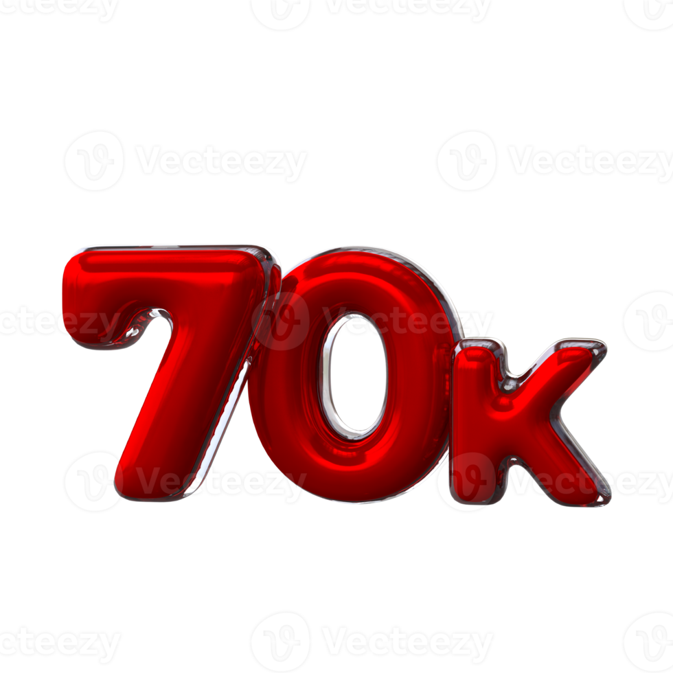 70 K 3D number with red color png