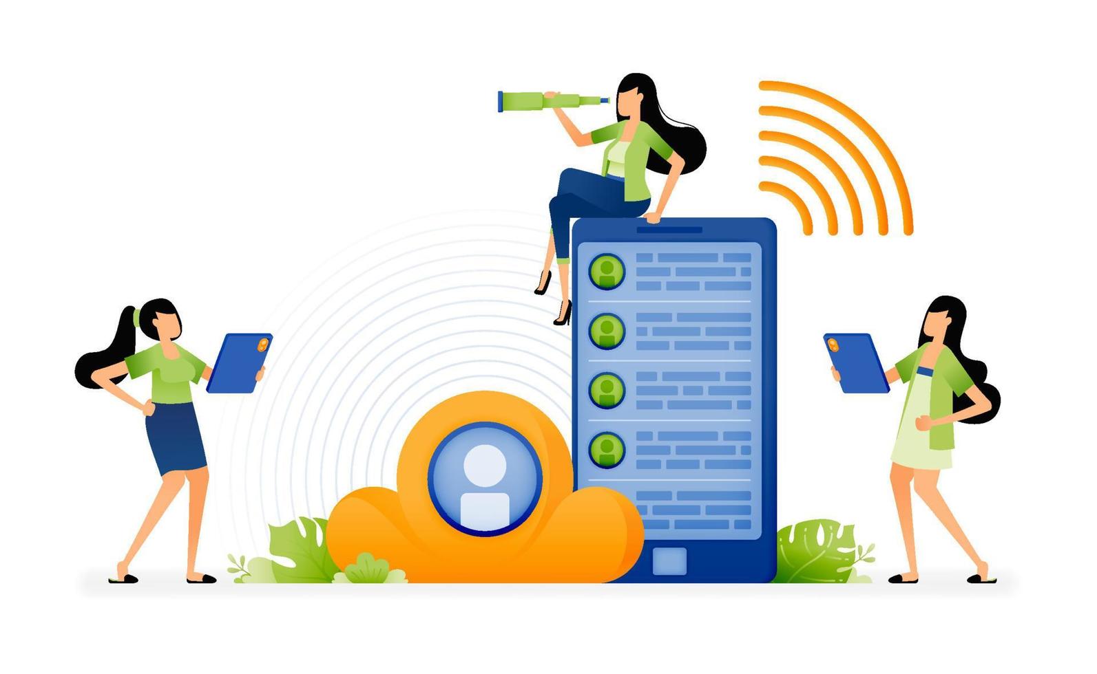 illustration of ease of communicating with a smartphone with mobile cloud technology connected to an internet network connection. design can be used for landing page, startup apps, web page, ads vector