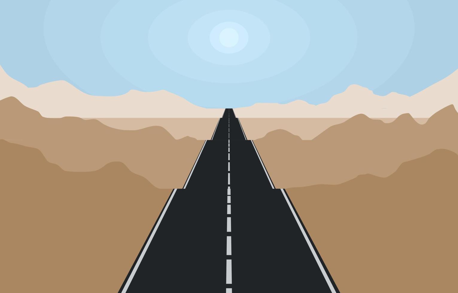 long road on the desert landscape with blue sky vector