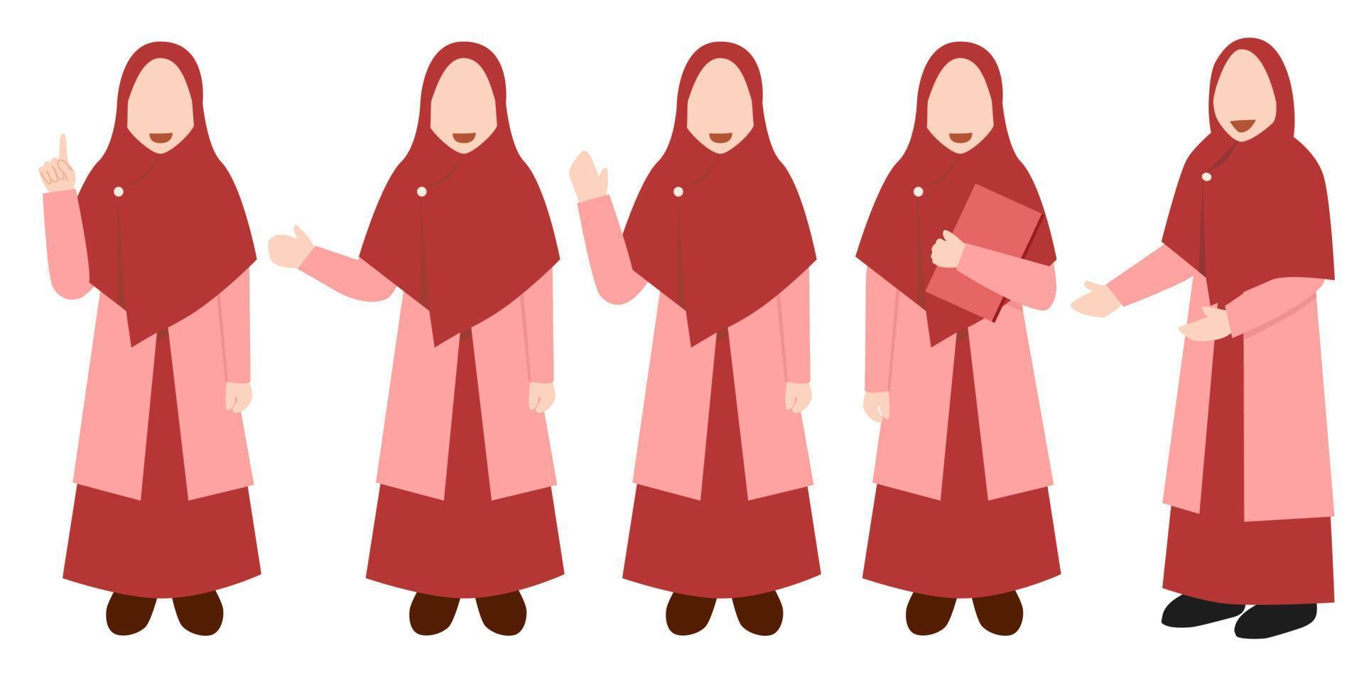 Muslim Woman Character Set with Different Pose vector