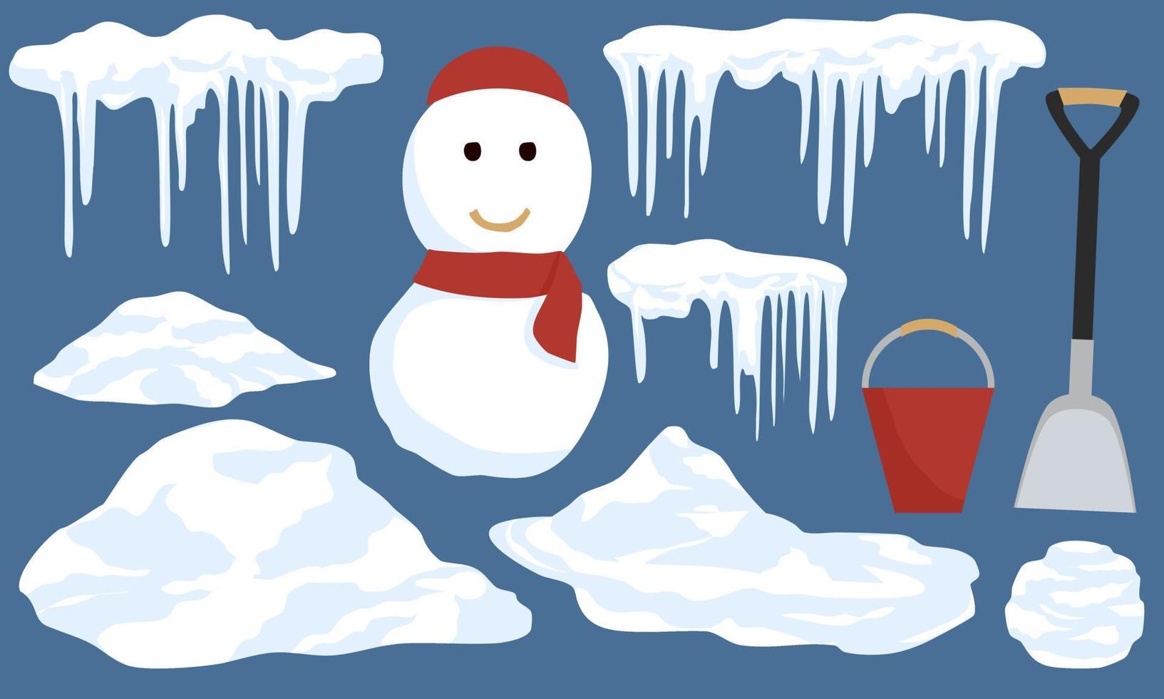 snow, icicles, snowman winter element decoration vector