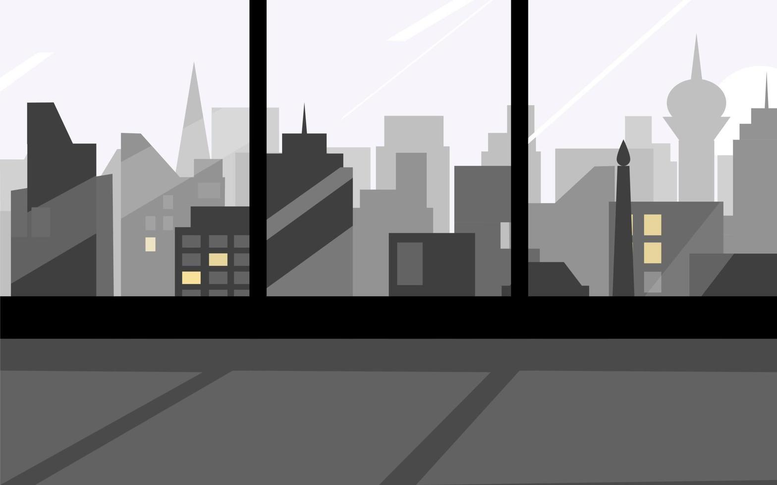ilustración vectorial del paisaje urbano por la noche desde la ventana vector