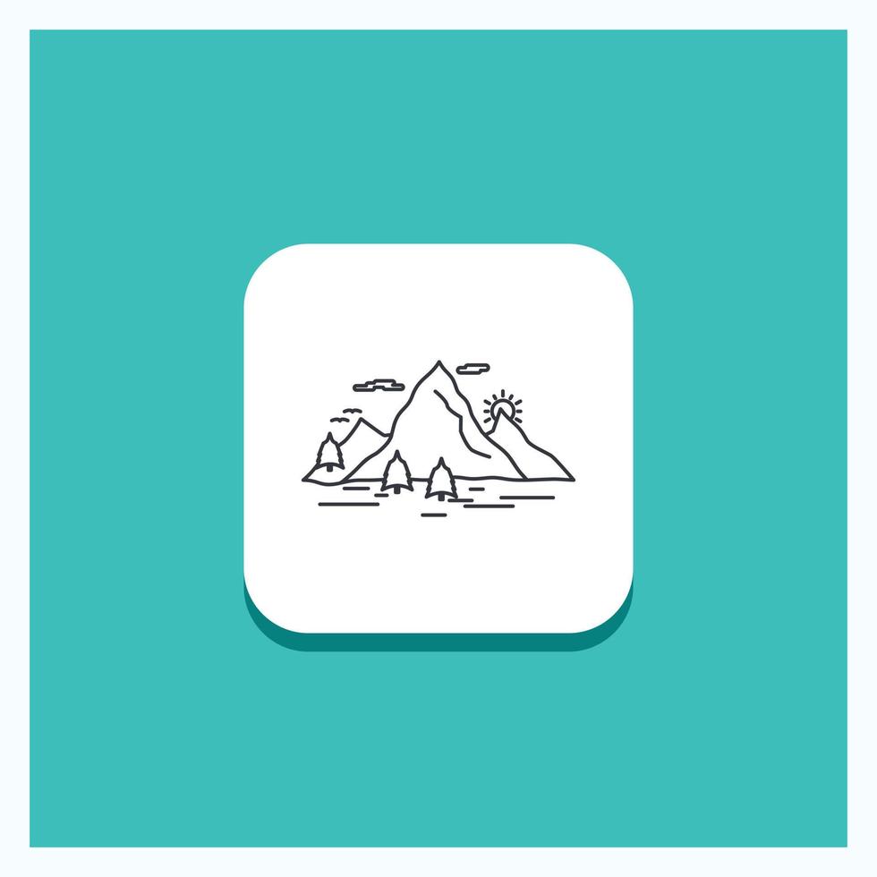 Round Button for Nature. hill. landscape. mountain. scene Line icon Turquoise Background vector
