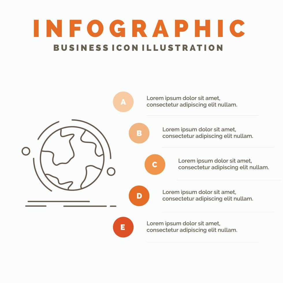 globo. mundo. descubrir. conexión. plantilla de infografía de red para sitio web y presentación. icono de línea gris con ilustración de vector de estilo infográfico naranja