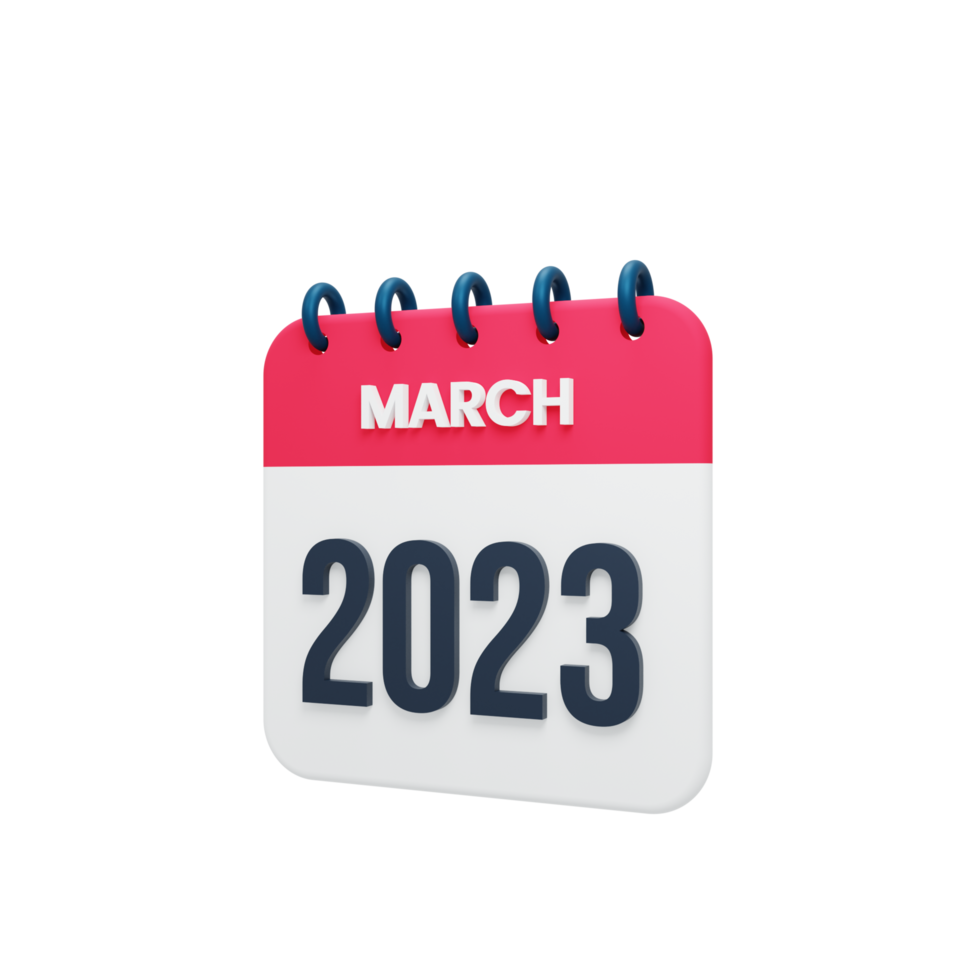 Calendrier de mars 2023 rendu 3d illustration png