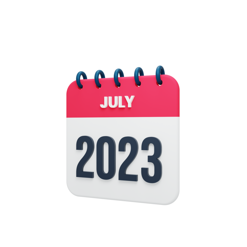 2023 July Calendar Rendered 3D Illustration png