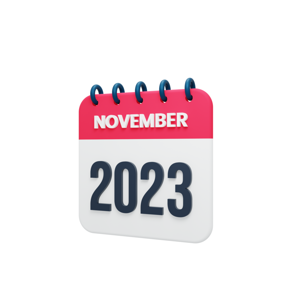 Calendrier de novembre 2023 rendu illustration 3d png