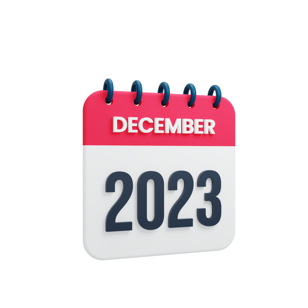 2023 December Calendar Rendered 3D Illustration png