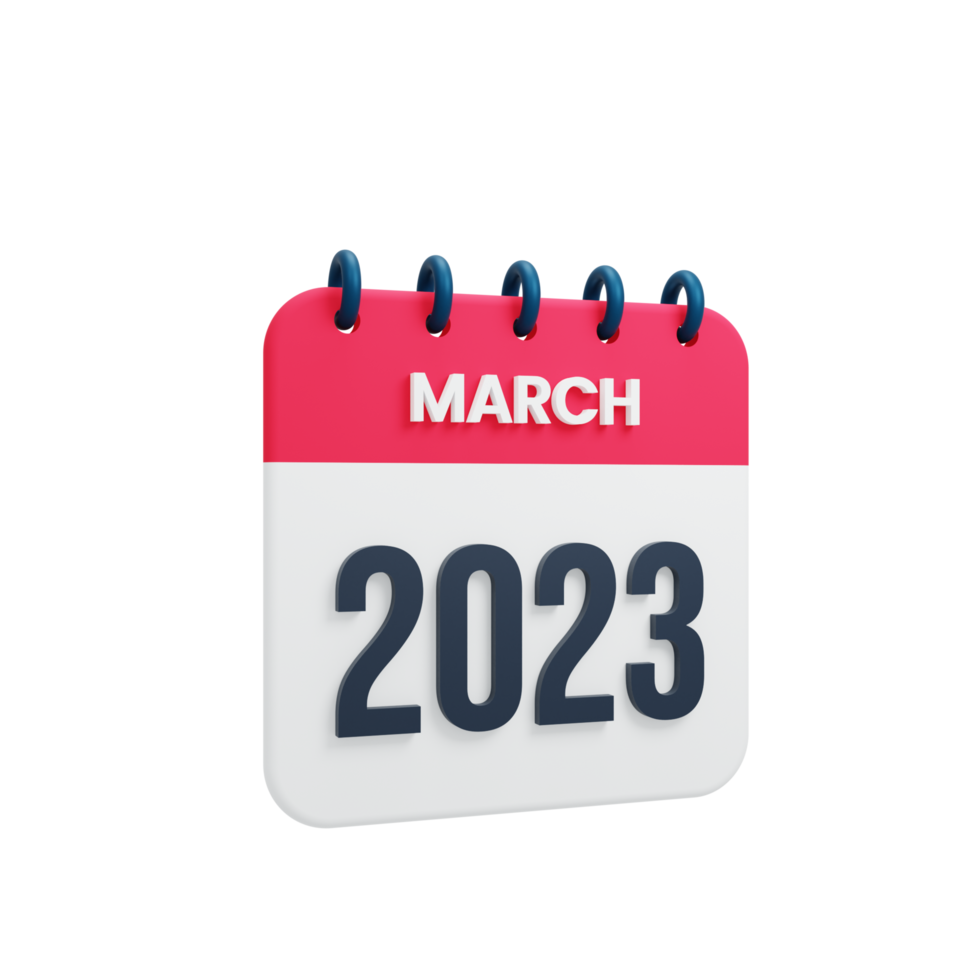 2023 maart kalender weergegeven 3d illustratie png