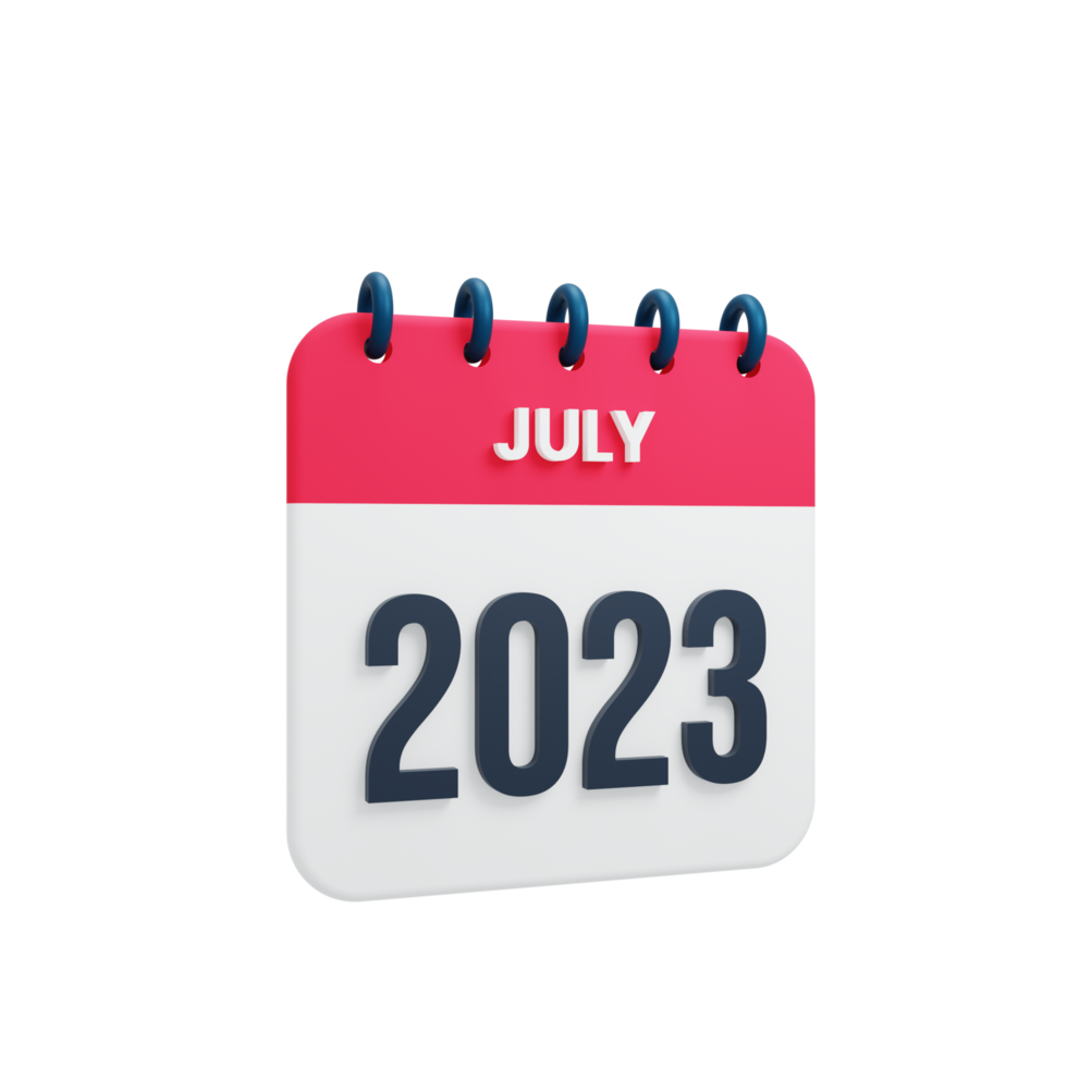 2023 July Calendar Rendered 3D Illustration png