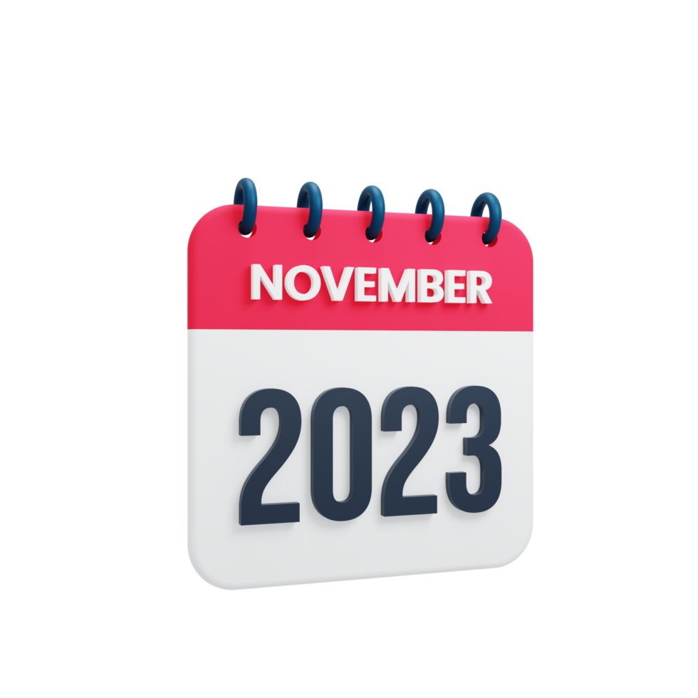 Calendrier de novembre 2023 rendu illustration 3d png