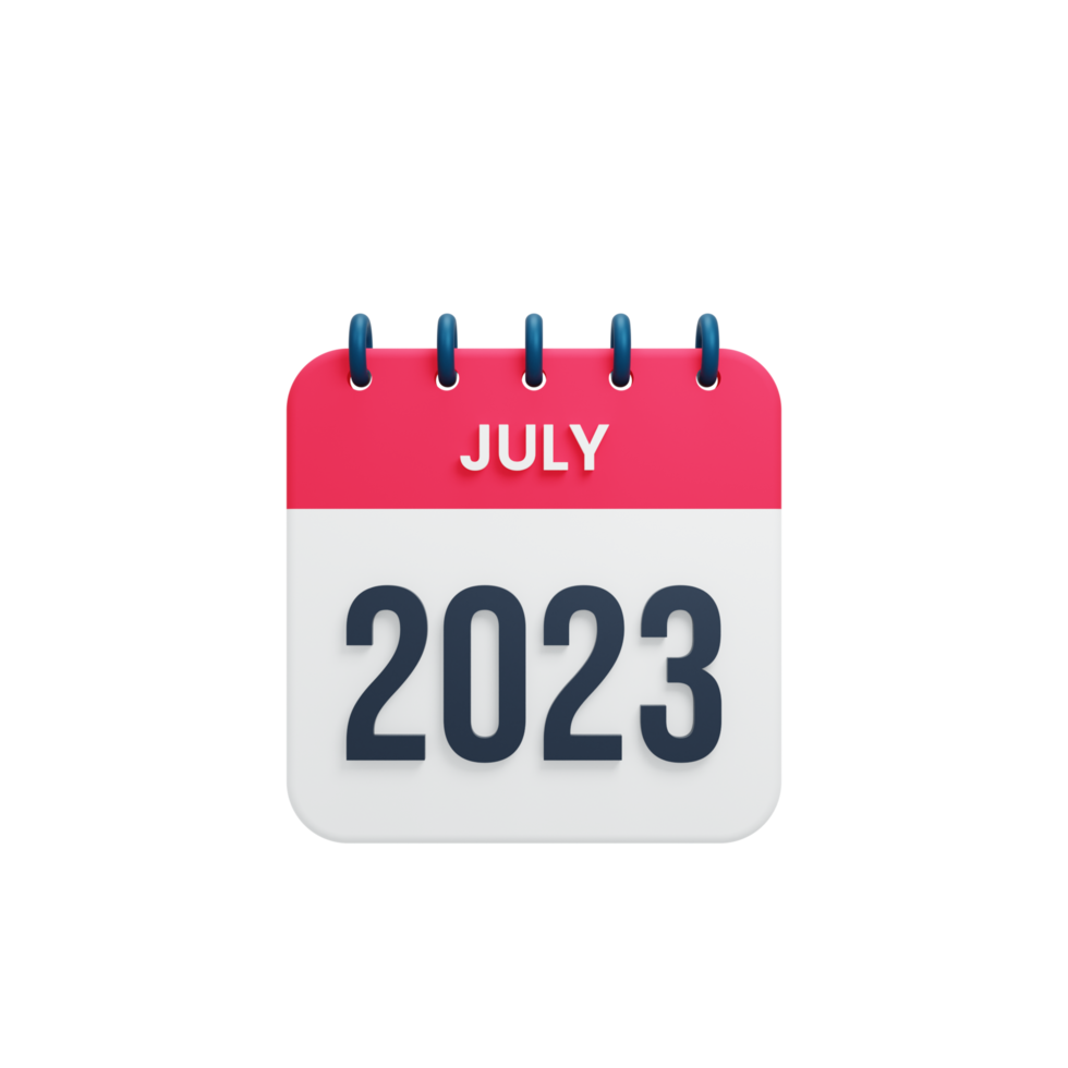 2023 July Calendar Rendered 3D Illustration png