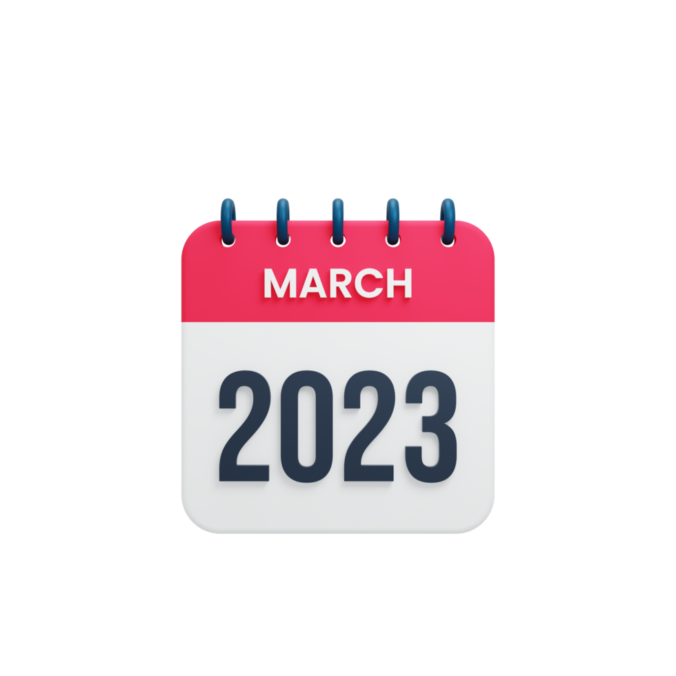 calendário de março de 2023 renderizado ilustração 3d png
