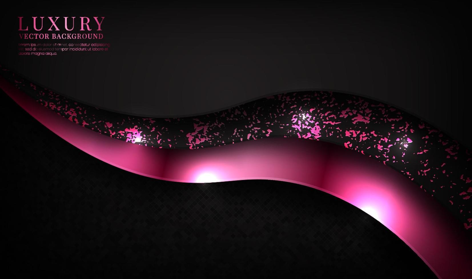 El fondo abstracto de lujo rosa negro 3d se superpone en capas en el espacio oscuro con decoración de efecto de ondas. concepto de estilo fluido de elemento de diseño gráfico para banner, volante, tarjeta, portada de folleto o página de destino vector