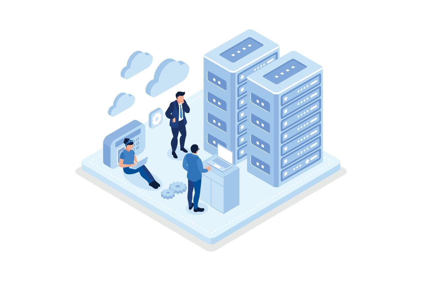 Data center concept with character. Can use for web banner, infographics, hero images, isometric vector modern illustration