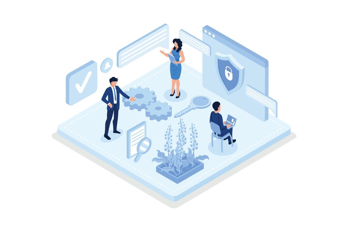 Laptop with Firewall Protection Shield on Screen. Personal Information and Data Safety. Password Security. Cyber Security and Data Protection Concept, isometric vector modern illustration