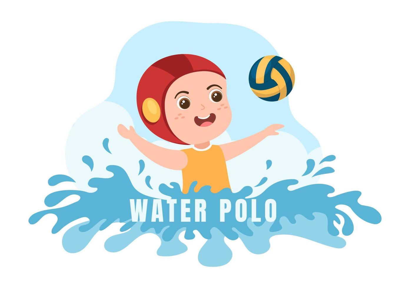 jugador de waterpolo jugando para lanzar la pelota en la portería del oponente en la piscina en dibujos animados planos dibujados a mano ilustración de plantillas vector