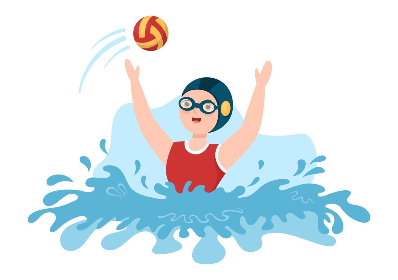 Water Polo Sport Player Playing to Throw the Ball on the Opponent's Goal in the Swimming Pool in Flat Cartoon Hand Drawn Templates Illustration vector