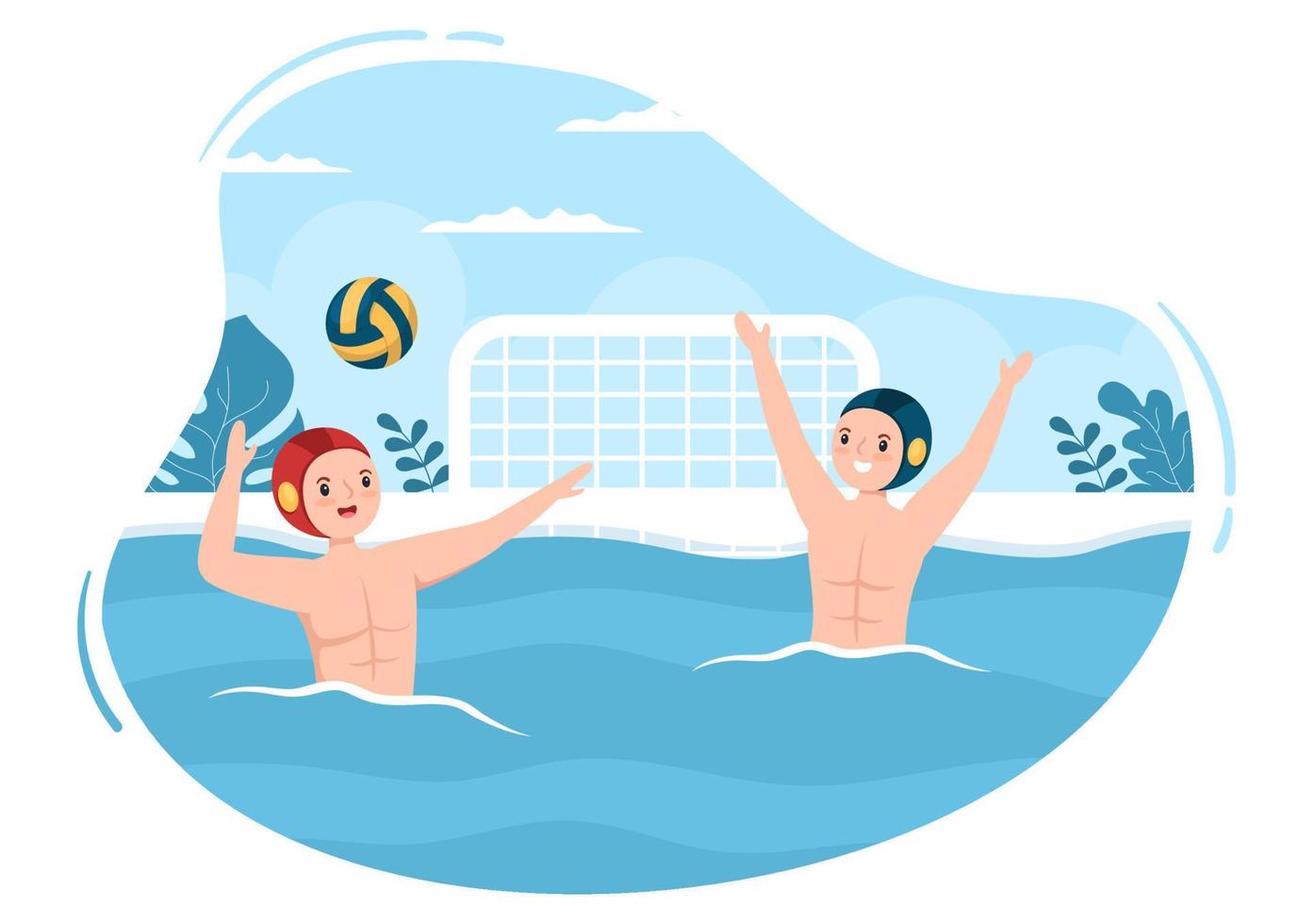 Water Polo Sport Player Playing to Throw the Ball on the Opponent's Goal in the Swimming Pool in Flat Cartoon Hand Drawn Templates Illustration vector