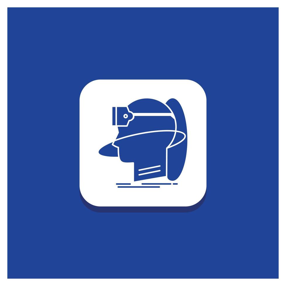 Blue Round Button for human. man. reality. user. virtual. vr Glyph icon vector