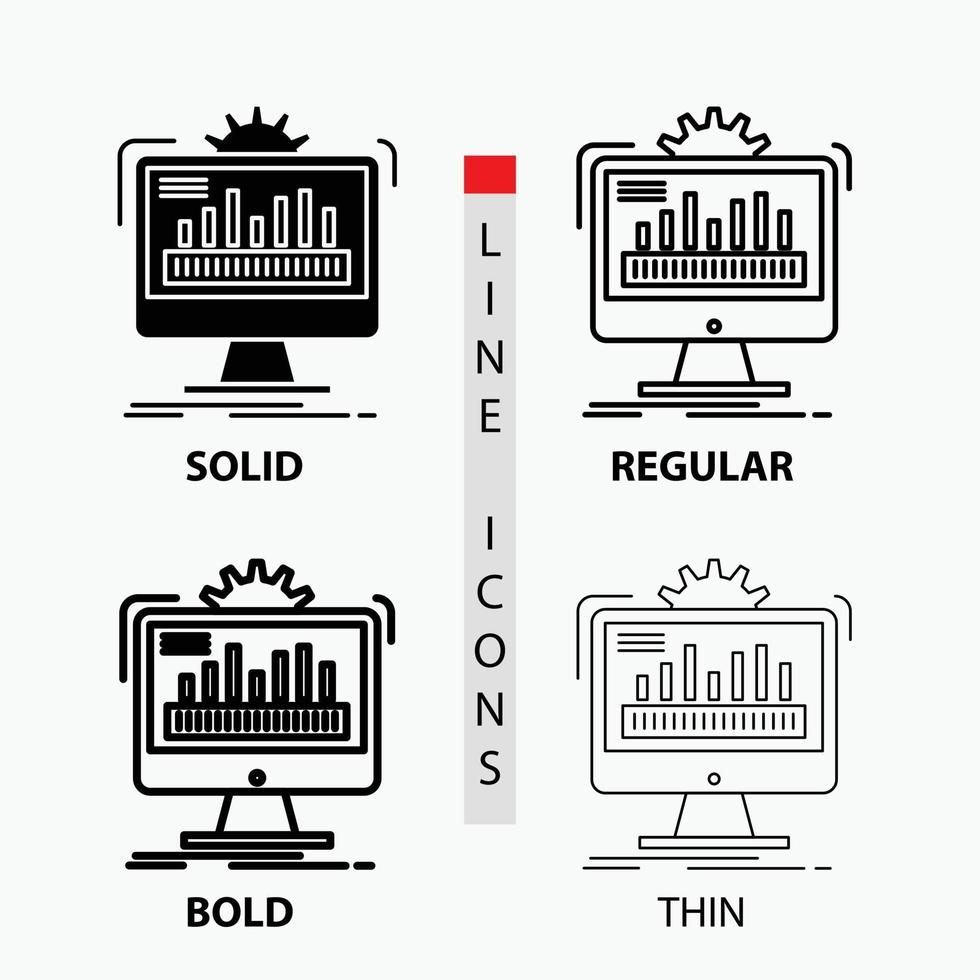 dashboard. admin. monitor. monitoring. processing Icon in Thin. Regular. Bold Line and Glyph Style. Vector illustration