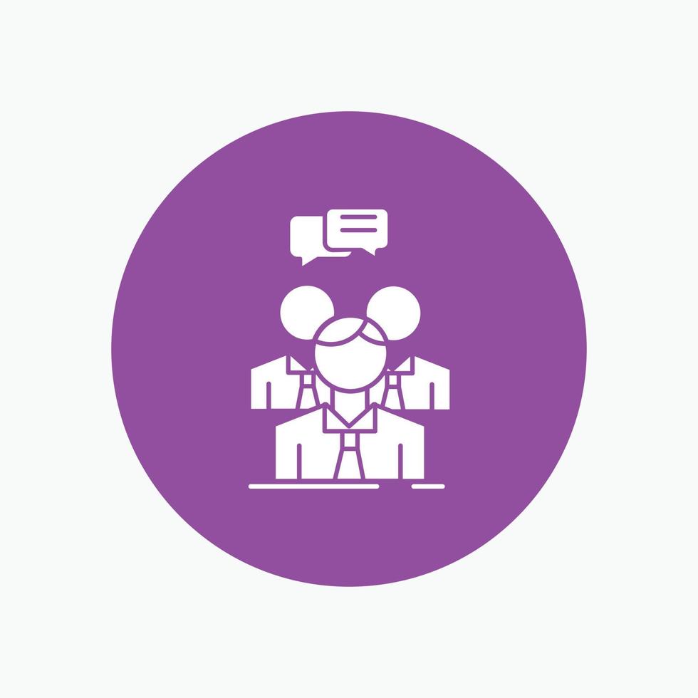 group. business. meeting. people. team White Glyph Icon in Circle. Vector Button illustration