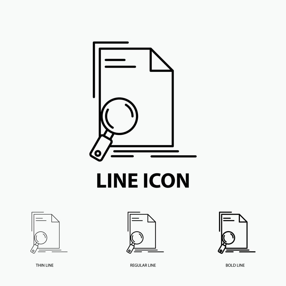 Analysis. document. file. find. page Icon in Thin. Regular and Bold Line Style. Vector illustration