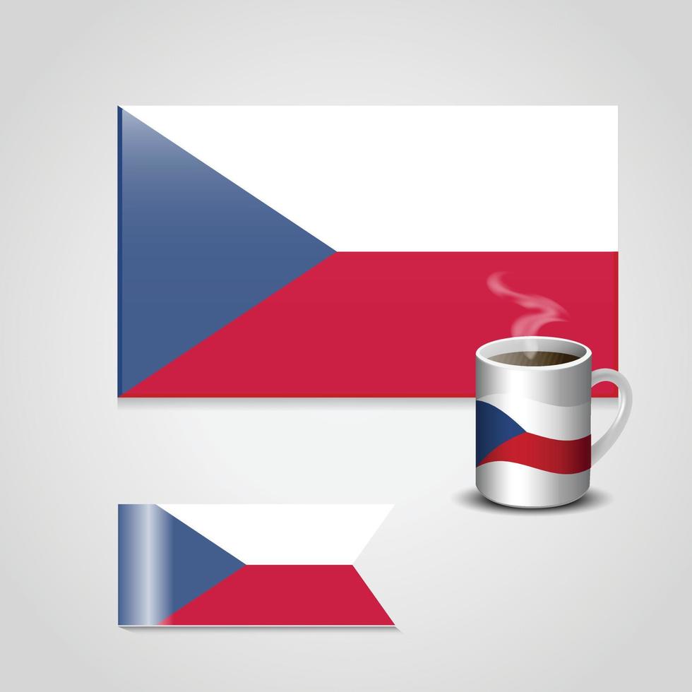bandera de la república checa impresa en una taza de café y una bandera pequeña vector