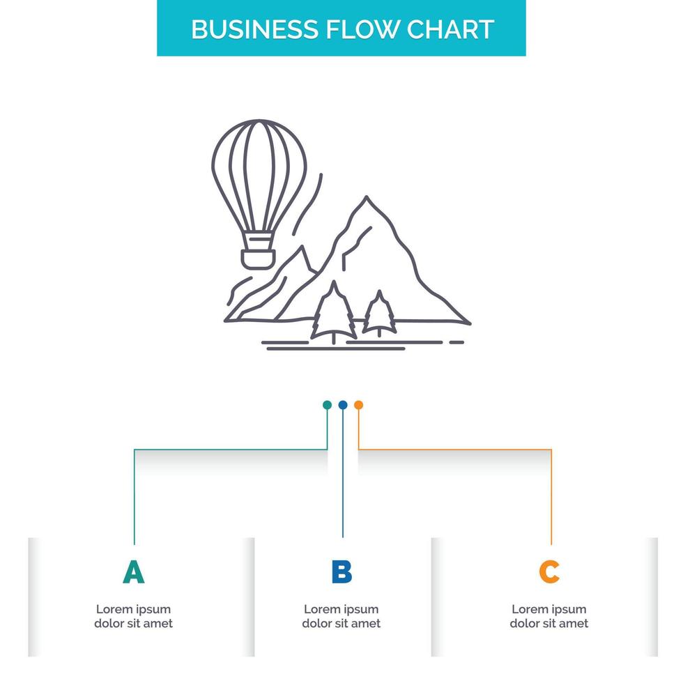 explore. travel. mountains. camping. balloons Business Flow Chart Design with 3 Steps. Line Icon For Presentation Background Template Place for text vector