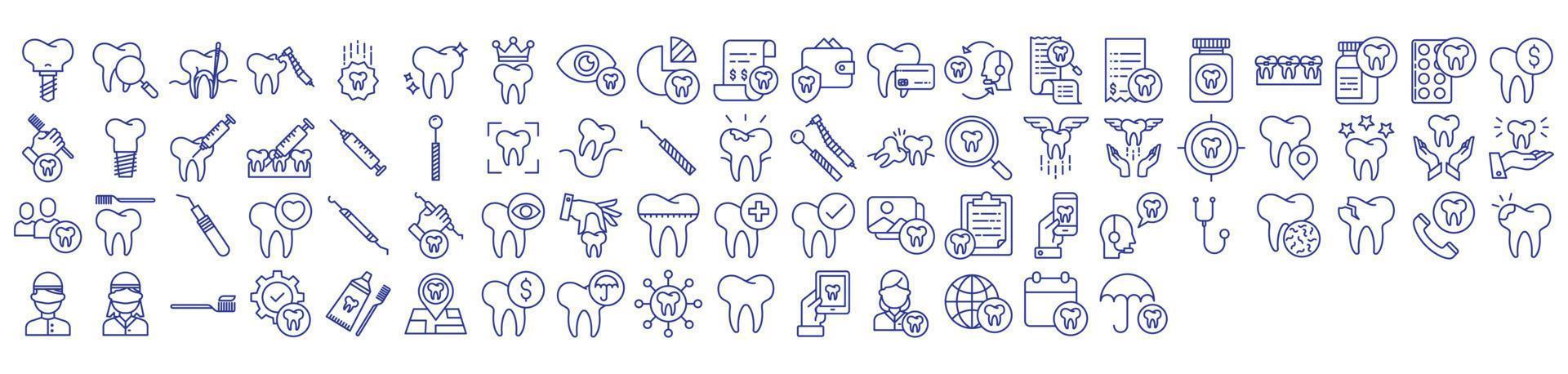 Collection of icons related to Dental clinic and orthodontic, including icons like Tooth, Medicine, Hygiene and more. vector illustrations, Pixel Perfect